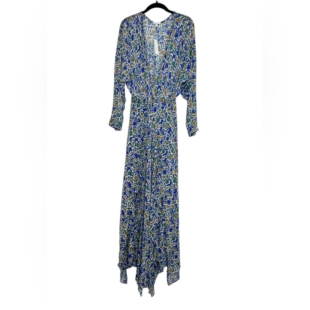 Poupette St Barth Floral Silk Chiffon Dress Ilona Wrap Maxi Blue Womens SZ Small - Picture 2 of 16